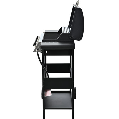 Barbecue au propane en acier inoxydable à 4 brûleurs, 34 000, avec grilles de cuisson et deux tablettes pour la construction d'un balcon, roues de patio transportables