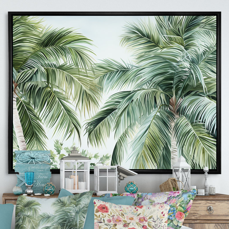Palmiers sur la plage, impression sur toile, H 12 po x l 20 po x P 1 po, Cadre flottant noir