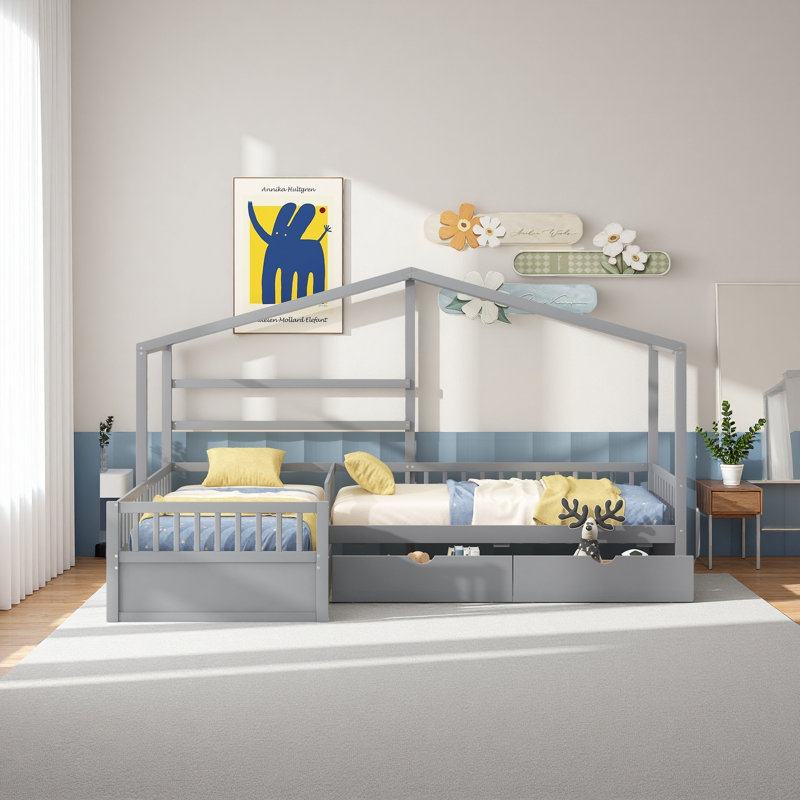 Lit plateforme simple avec trois tiroirs de rangement, Grey