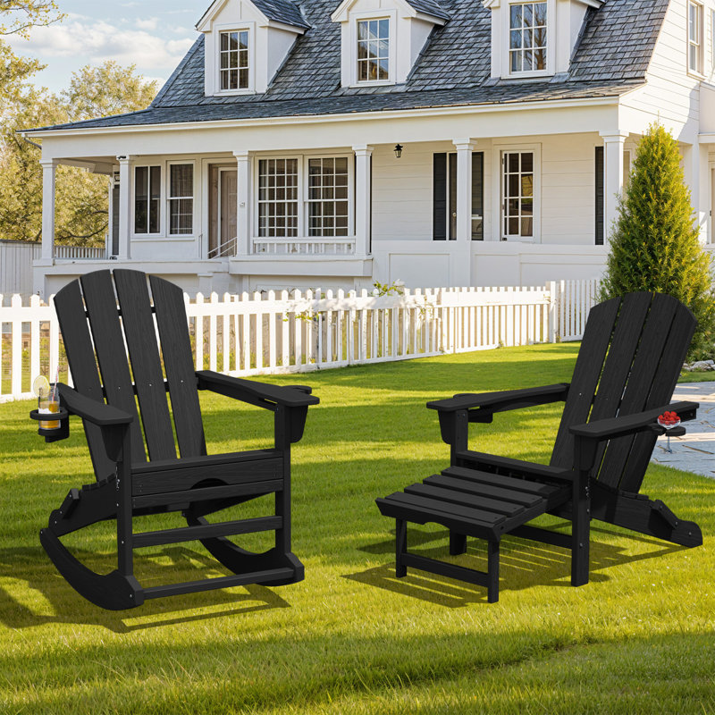 Aunika High Density Polyethylene Multifunctional Folding Adirondack Chair(Set Of 2), Black