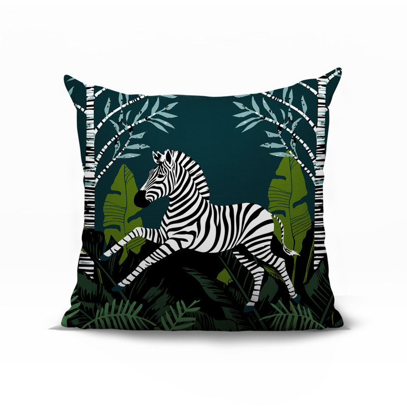 Oreiller carré réversible intérieur / extérieur Asty Zebra, Émeraude, H 17 po x l 17 po x P 4,5 po