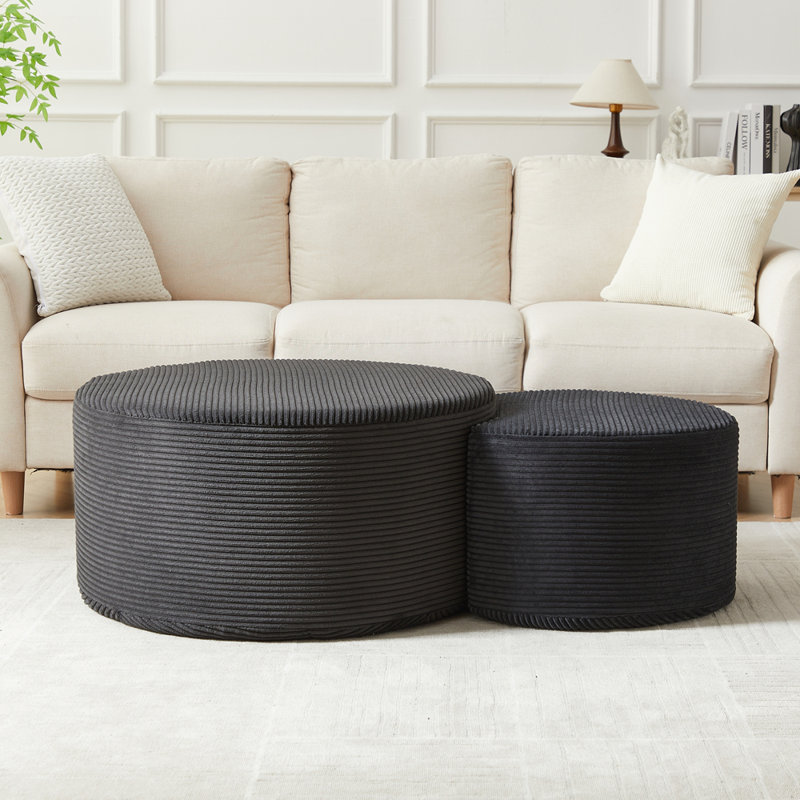 Ensemble de 2 tables basses emboîtables, ensemble de 2 tables basses rondes rembourrées pour le salon, table basse ronde moderne en mousse avec repose-pieds, sans assemblage