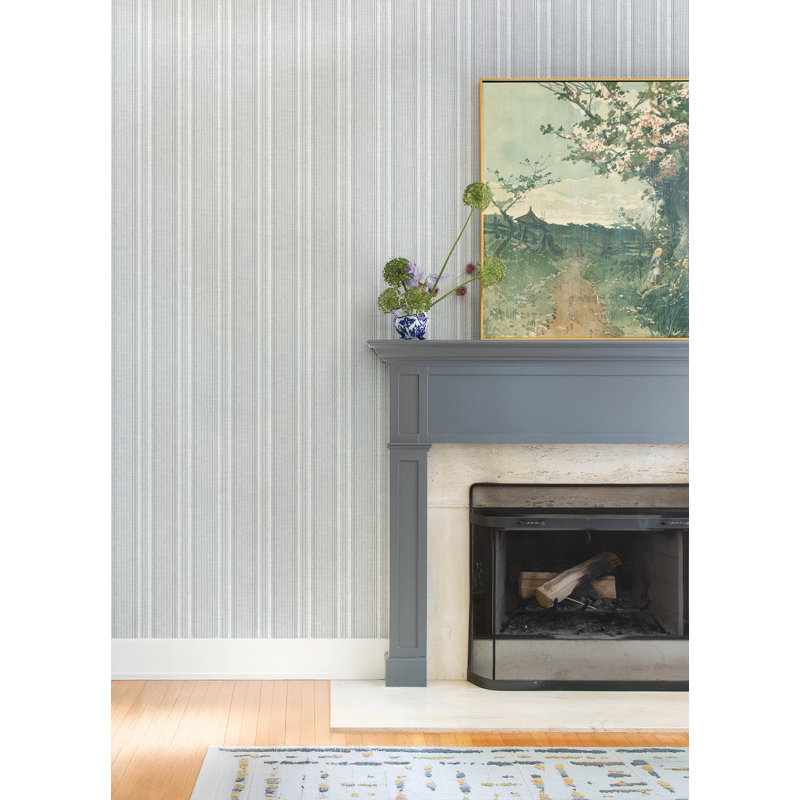 Ayanna Light Green Striped Wallpaper, Blue