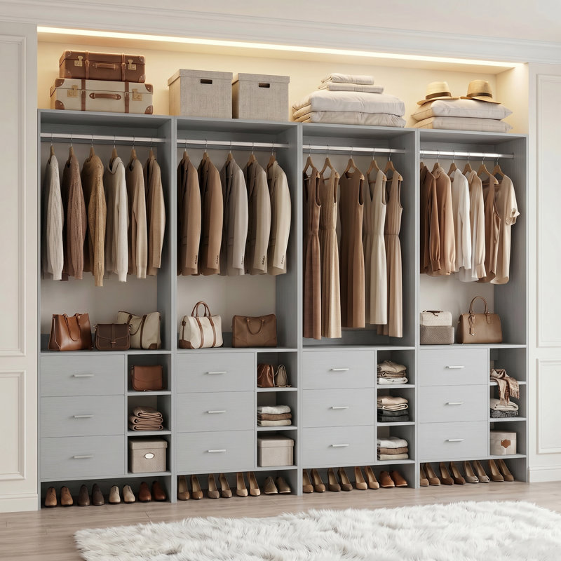 30'' W Closet System with Wooden Drawers, Gray