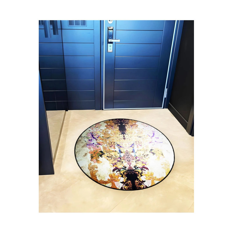 Abstract Motif Traditional Patterned Round Woven Base Vintage Decorative Carpet, Round 3'4"