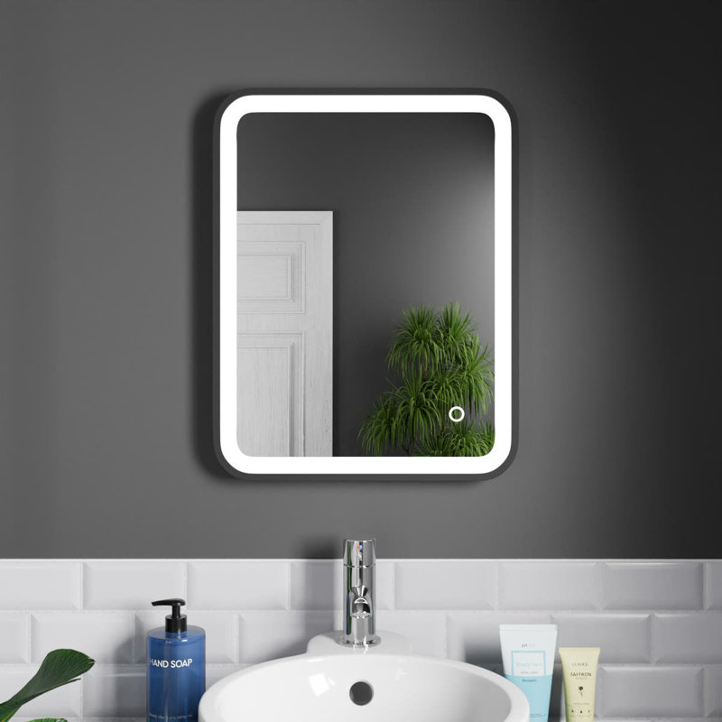 Rectangle LED Bathroom Mirror Fog Free Touch Sensor, 39 cm H x 50 cm W, Matt Black