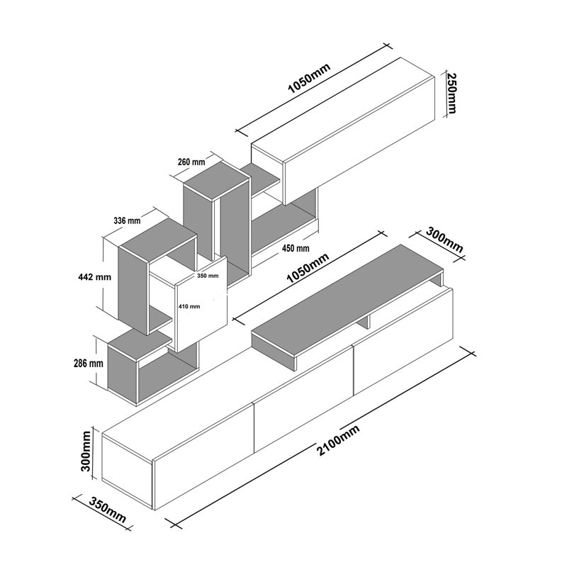 Modern White TV Unit with Wall Shelf, 82.7 x 11.8 x 13.8 inches | 100% Melamine Coated Particle Board, Thickness: 0.7 inches | Multiple Shelves, Wall-Mountable Design, Perfect for Contemporary Living Rooms & Entertainment Spaces