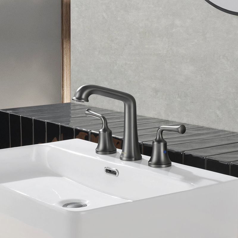 Widespread 2-handle Bathroom Faucet with Drain Assembly, Black Stainless