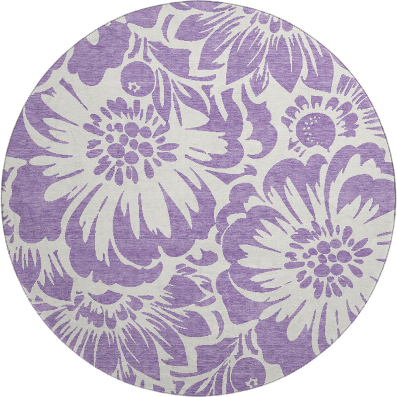 Premium Machine Washable Cerrito AMF551 Purple Rug, Round 8'