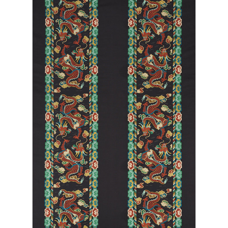 Lotan Dragon Embroidery Fabric, Black