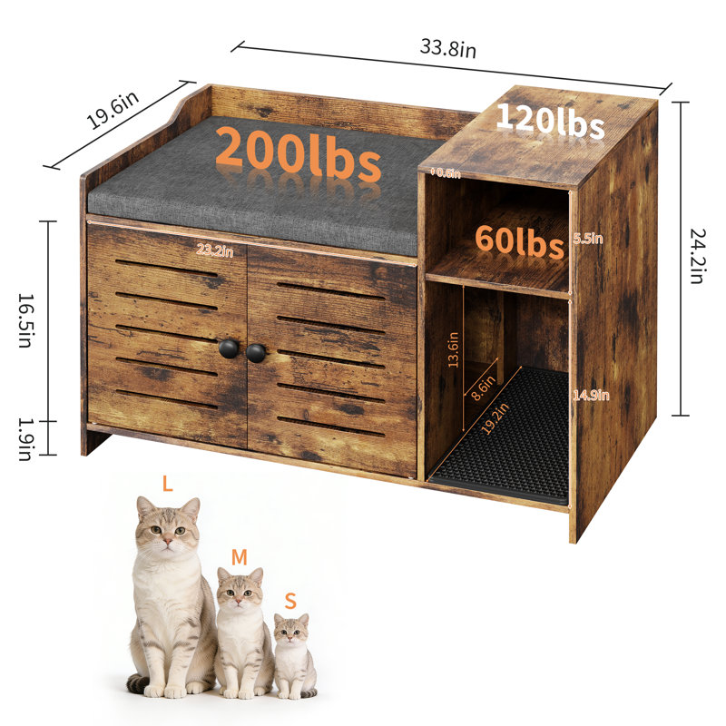 Enceinte cachée pour litière pour chat, meuble pour chat de ferme avec tablette de rangement pour chambre à coucher, brun