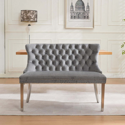 Velvet Wing Back Double Dining Loveseat Tufted Bench With Handmade Buttons