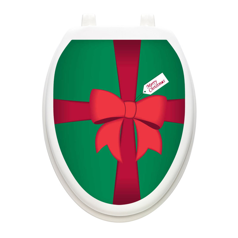 Décalcomanie de siège de toilette de boîte de cadeau de Noël - couvercles de toilette en vinyle, Allongé