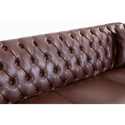 PU Leather L‑Shaped Sectional Sofa, Tufted Corner Couch with Solid Wood Frame & Birch Wood Legs, Upholstered Corner Sofa for Living Room, 2 Colors Available