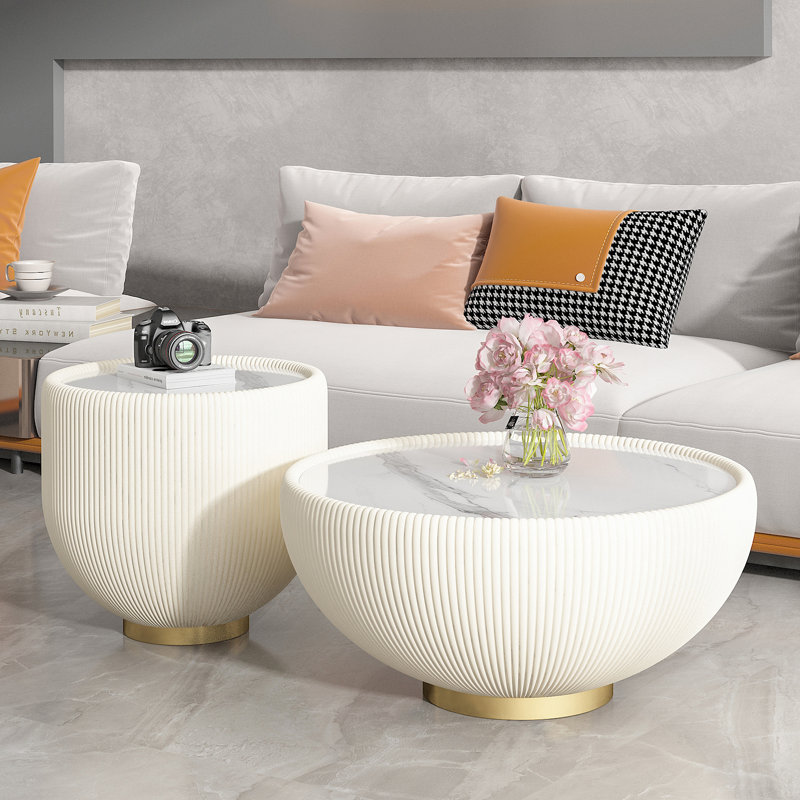 Table basse d'appoint moderne en cuir PU, Does Not Apply, White Marble / Beige, 16.93" H x 19.69" W x 19.69" D