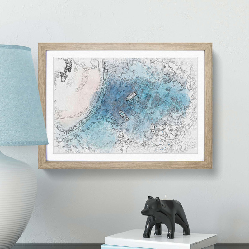 Boats in Abstract - Picture Frame Drawing Print, Oak Framed, 48cm H x 65cm W x 2cm D