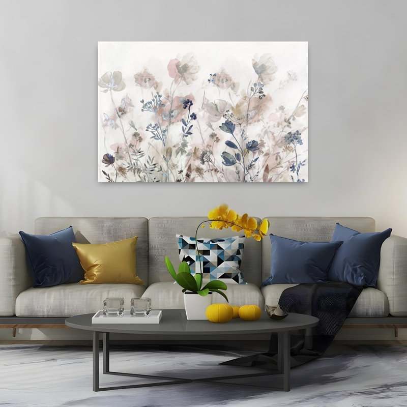 «Whispering Blooms In Soft Light», art mural contemporain abstrait, H 40 po x l 60 po