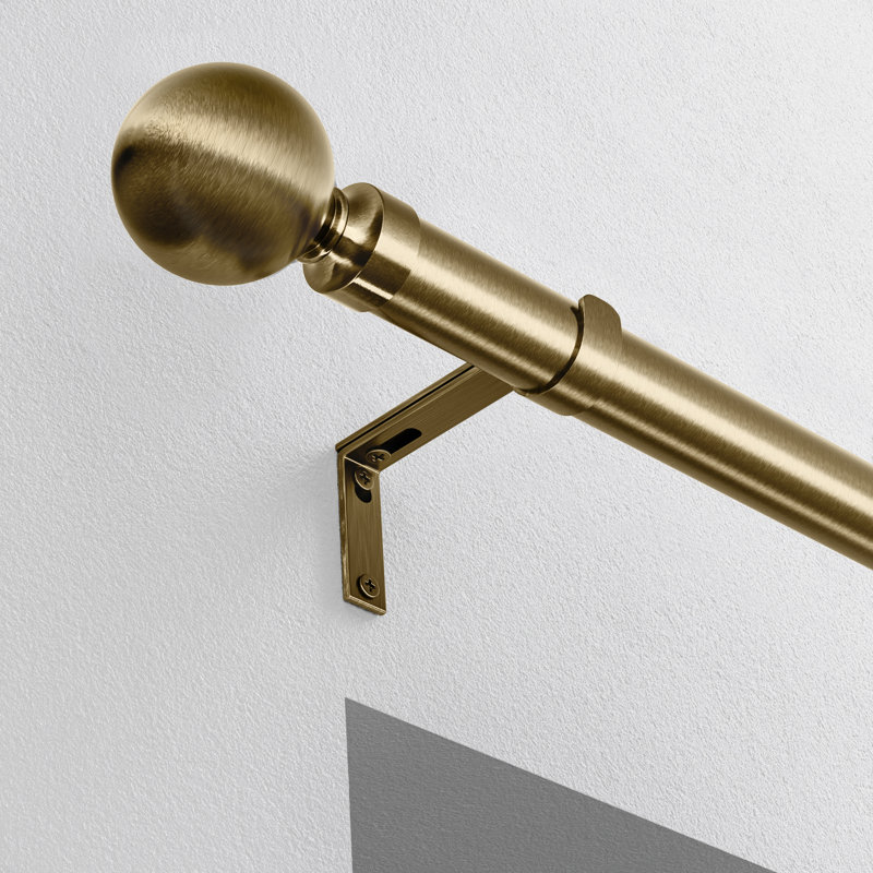 Steel 2.8cm Single Curtain Pole, 6.5cm H x 180cm W x 13cm D, Antique Brass