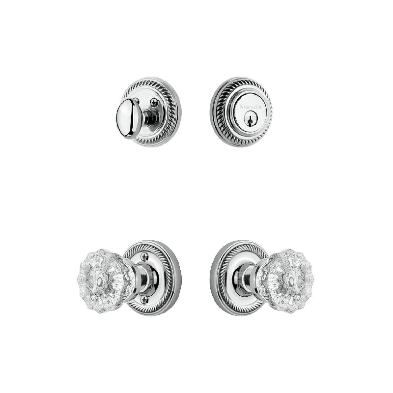 Nostalgic Warehouse Rope Rosette Entry Set with Crystal Knob, 2.75, Antique Brass