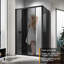 190*140*0.8cm, Safety Aluminum Framed Single-Sided Self-Cleaning Glass Shower Door with Side Panels, Black.