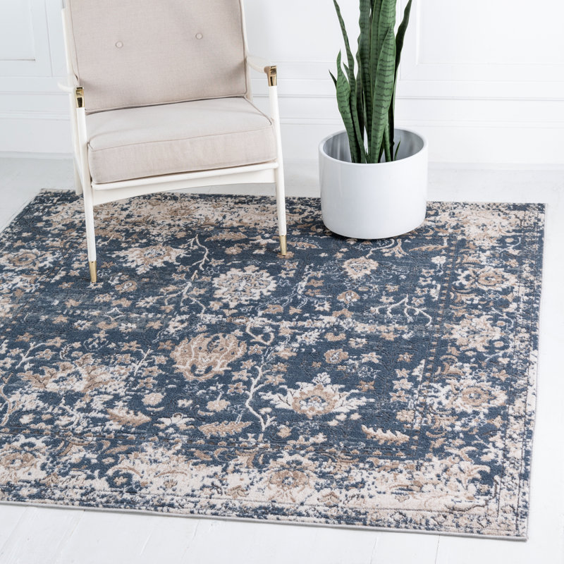 Ortilio Oriental Area Rug, Square 7'10", Navy