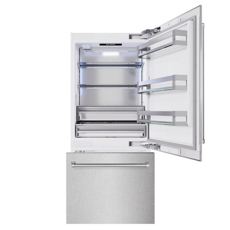 ZLINE 36 in. Built-In Refrigerator w/ Water Dispenser & Ice Maker in Black Stainless, Satin Stainless Steel