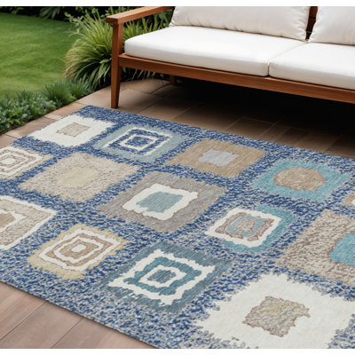 Tapis intérieur / extérieur lavable 8 pi x 10 pi bleu marine et ivoire