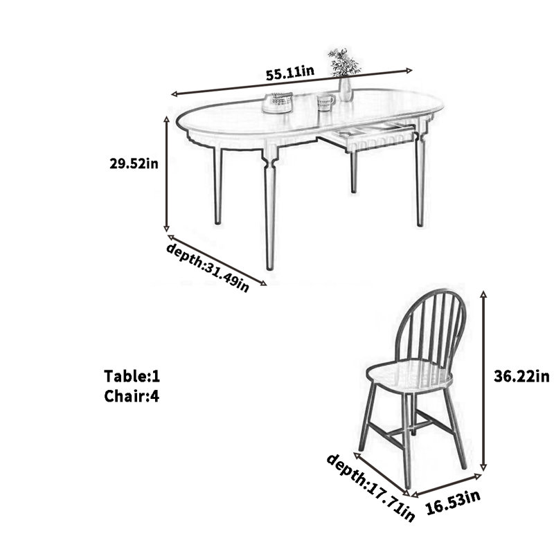 French retro dining table and chair combination, Brown