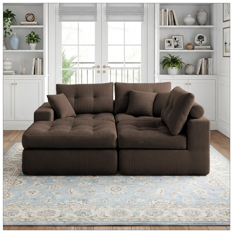 Canapé-lit en coin avec méridienne à compression Corduroy, canapé modulaire en forme de L avec éponge à haute densité, aucun assemblage requis pour le salon, appartement, chambre d'amis