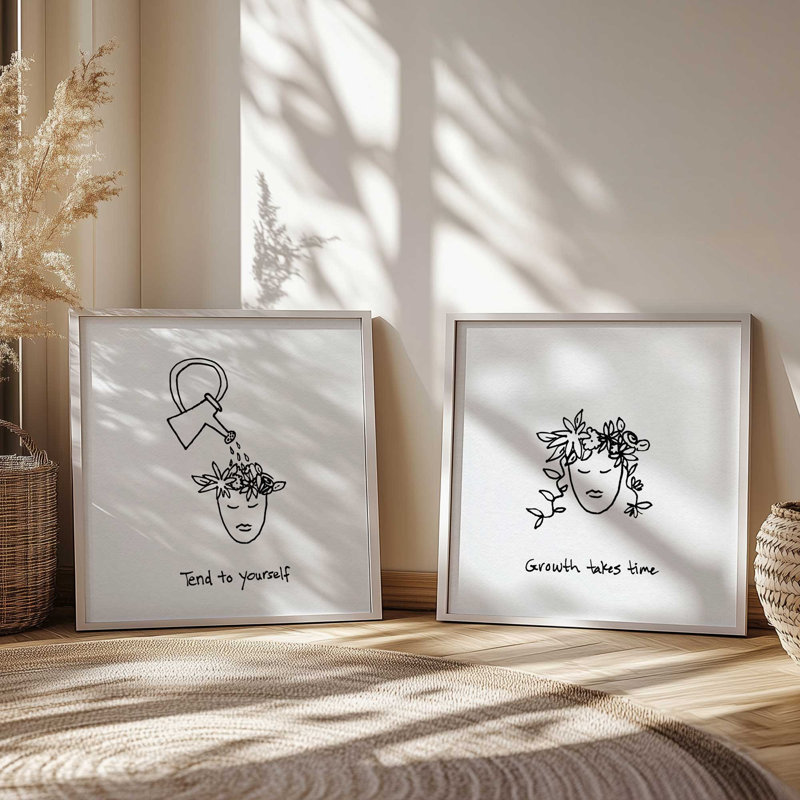«Water Your Mind», ensemble de 2 impressions, 36 po x 36 po, Impression encadrée, Noyer