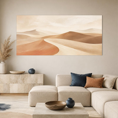 CXVU, art mural neutre abstrait, impression sur toile de dunes du désert beige, œuvre de paysage minimaliste pour le bureau de la chambre du salon, galerie tendue prête à accrocher 16 x 32 po
