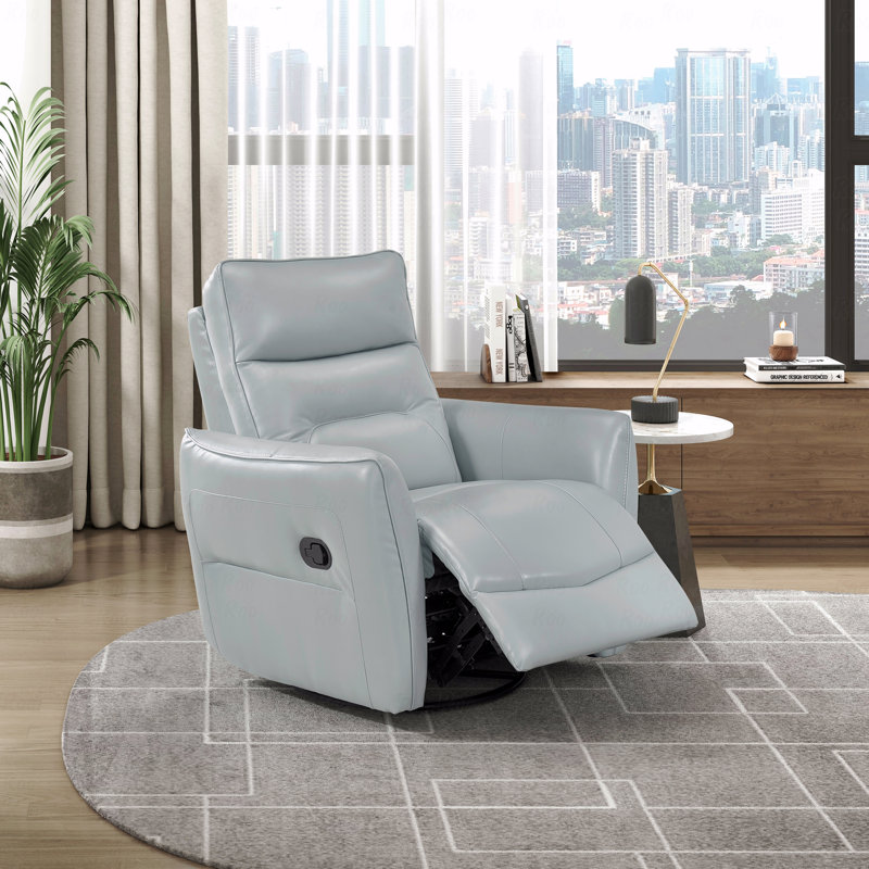 1Pc With Recliner Function Chair With Swivel Motion Comfort Leather Upholstered Solid Wood Living Room Furniture, Aqua, Aqua
