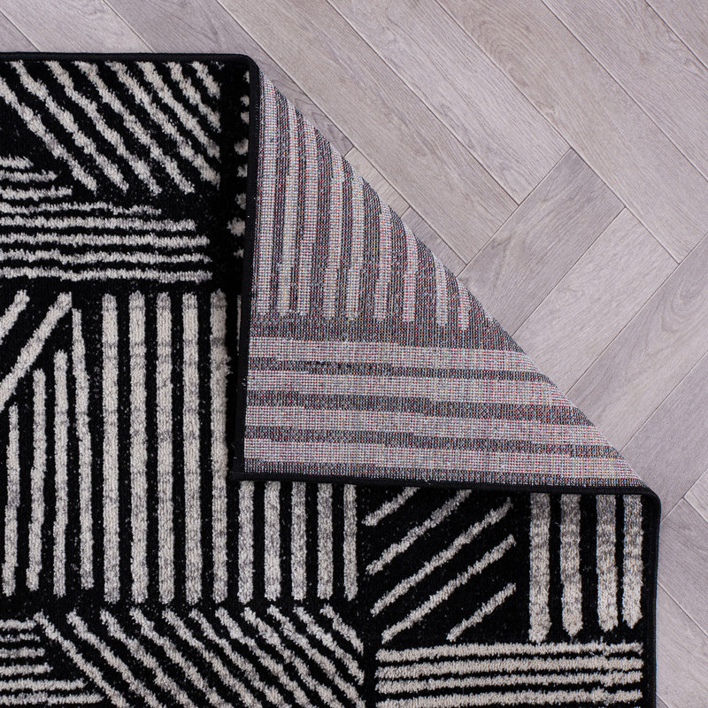 Rambo Geometric Black/Ivory Area Rug, Rectangle 7'10" x 10', Black