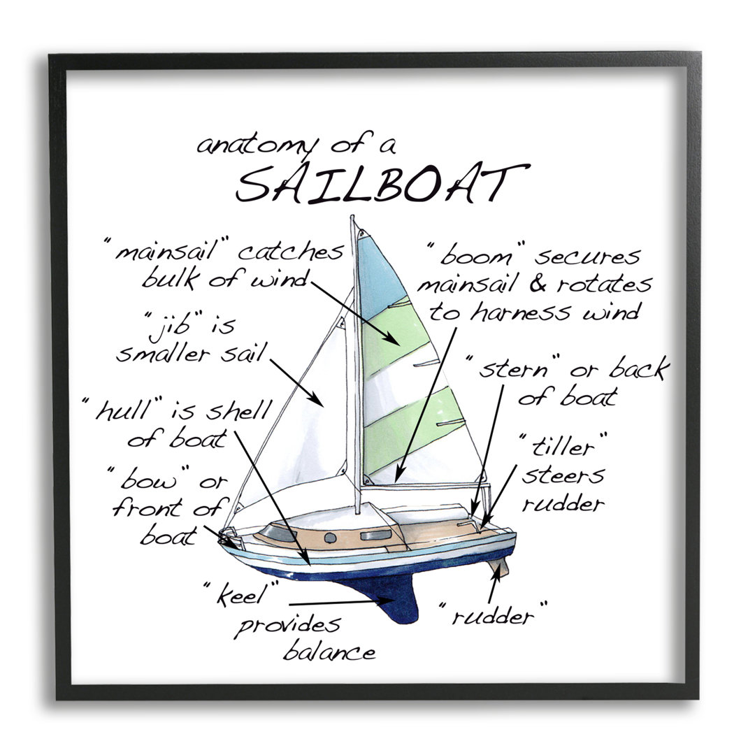 " Sailboat Structure Educational Watercraft Facts Chart " by Dishique Stupell Industries Frame 