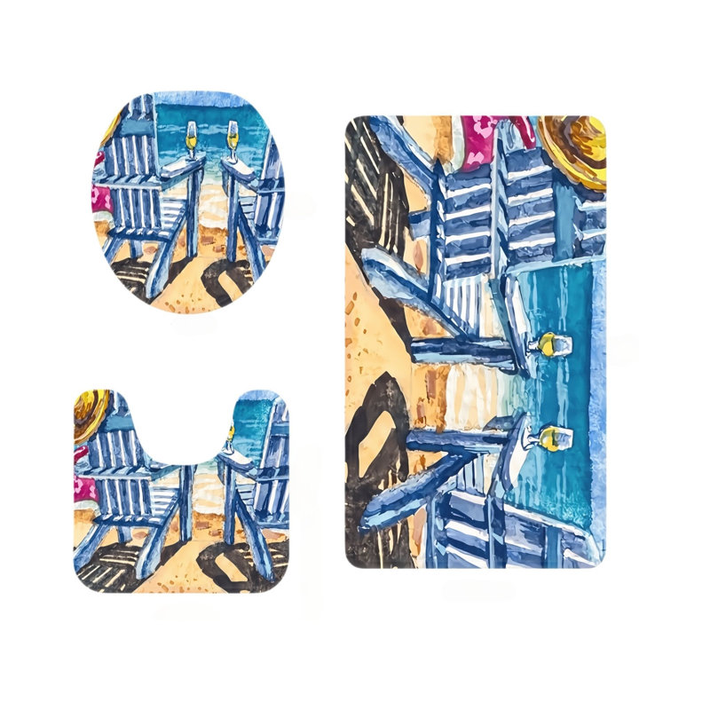 Ensemble de 3 tapis de salle de bain Blue Beach