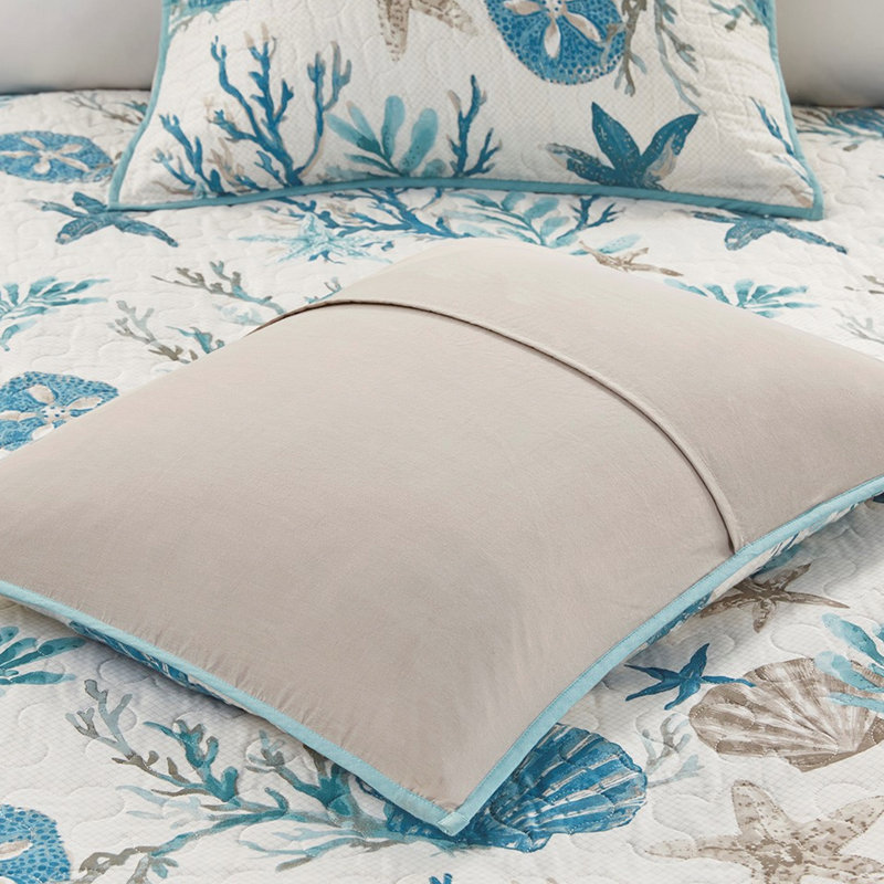 Courtepointe en coton 6 pièces Coastal, King Comforter + 5 Additional Pieces, Aqua
