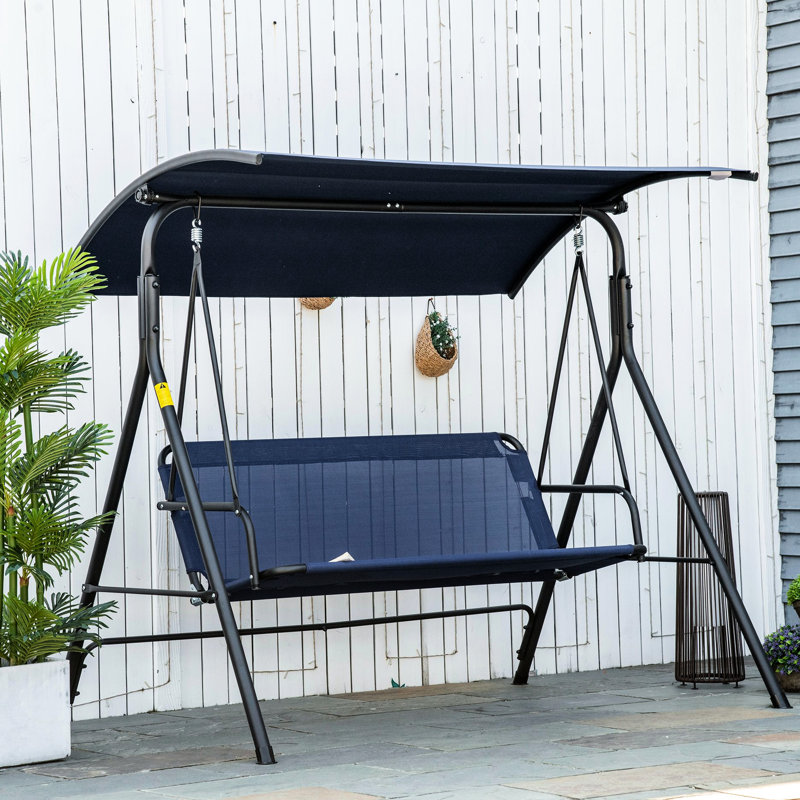 Banc 3 balançoires avec auvent réglable - extérieur bleu foncé pour le jardin, le patio, la terrasse, le bord de la piscine, le patio, la construction en acier