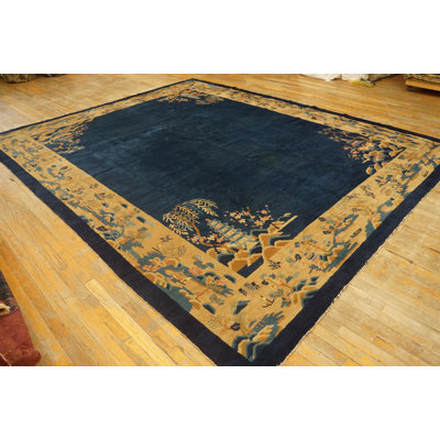 Antique Peking Room Size Wool Blue Navy, Camel Rug