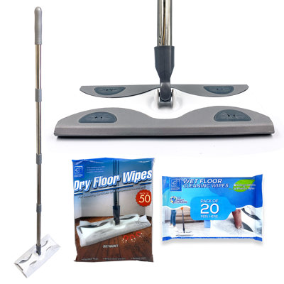Floor Mop & Disposable Wipes Bundle Includes 60 Dry & 20 Wet Wipes
