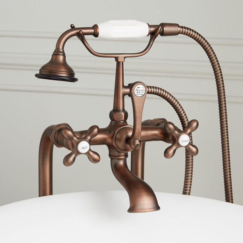 Telephone Style Floor Mounted Tub Faucet with Cross Handles, Oil Rubbed Bronze