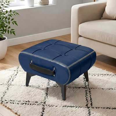 Faux Leather Storage Ottoman, Square Footstool Foot Rest with Hidden Storage, Portable Handles & Metal Legs, Modern Minimalist Accent Stool for Home Decor