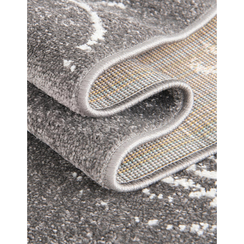 Machine Woven Polypropylene Plastic Rug, Round 7'10", Gray
