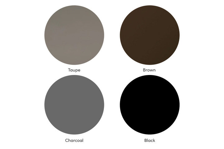collage of dark neutral colors: taupe, brown, charcoal, and black