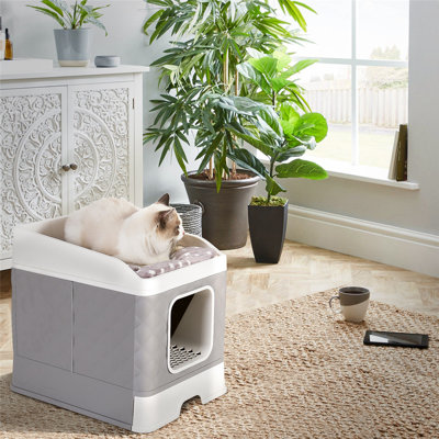 Enclosed Cat Litter Box With Top Removable Pet Bed