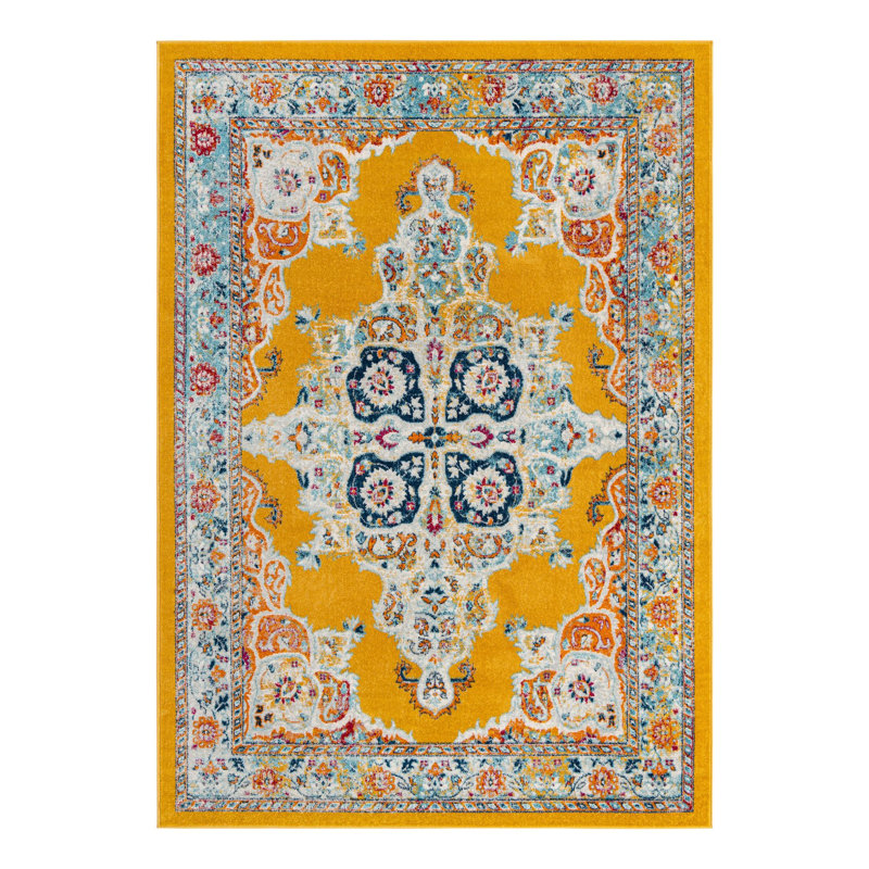 Tapis oriental jaune Armgard, Rectangle 7 pi x 10 pi