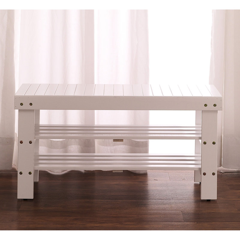 Banc à chaussures en bois massif blanc - finition de bureau solide et pratique, Blanc
