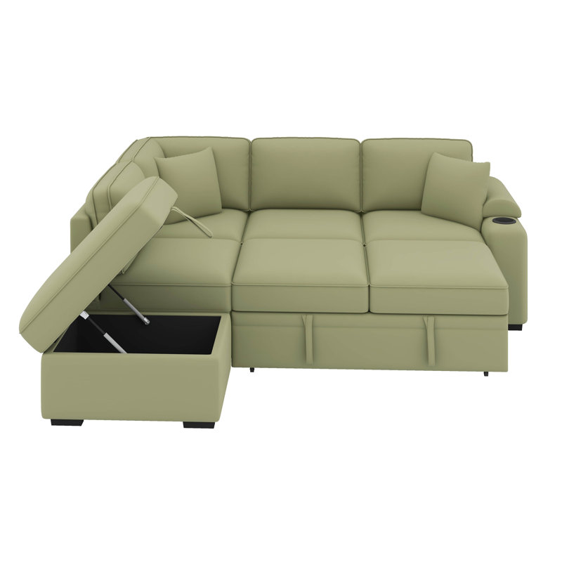 Sleeper Sofa Bed,2 In 1 Pull Out Sofa Bed L Shape Couch With Storage Ottoman, Green