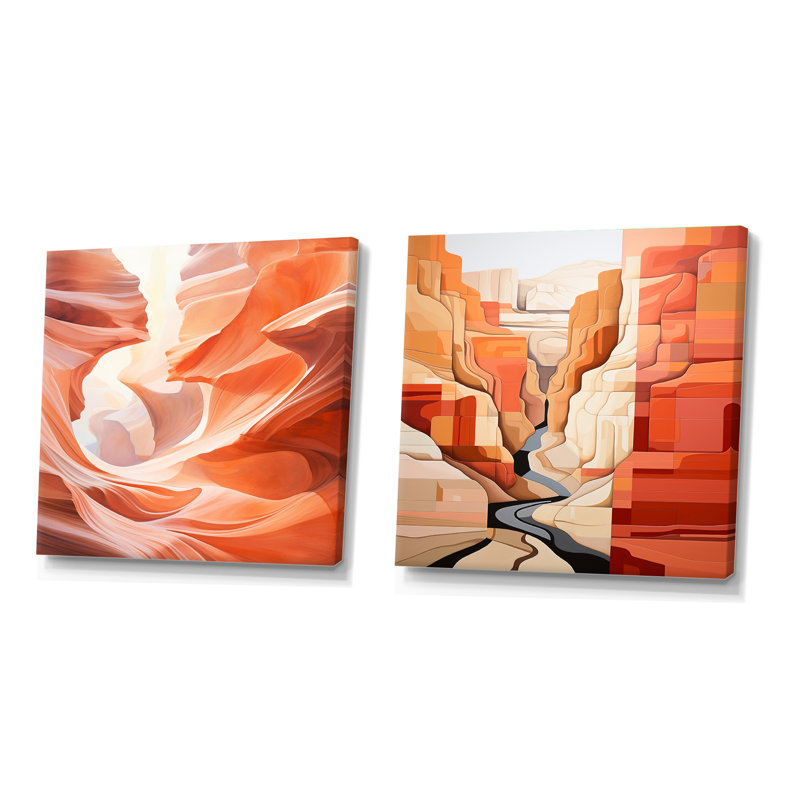 Abstract Canyon Desert Storm - ensemble de 2 collages carrés Canyon, H 16 po x l 33 po, Toile tendue