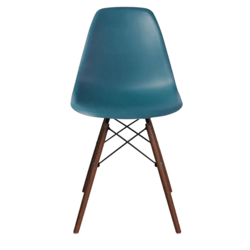 Chaise Hrileena Leffie avec pieds naturels, Bleu marine / vert, Noyer