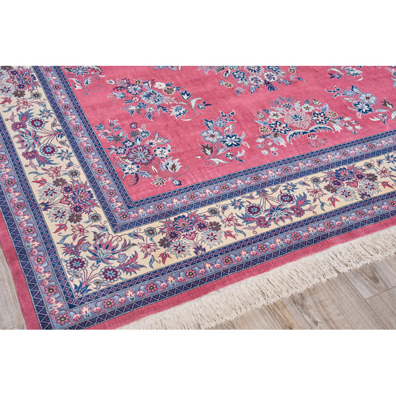 Handmade Pink Floral Wool Rectangular Area Rug 8'4" x 10'2"